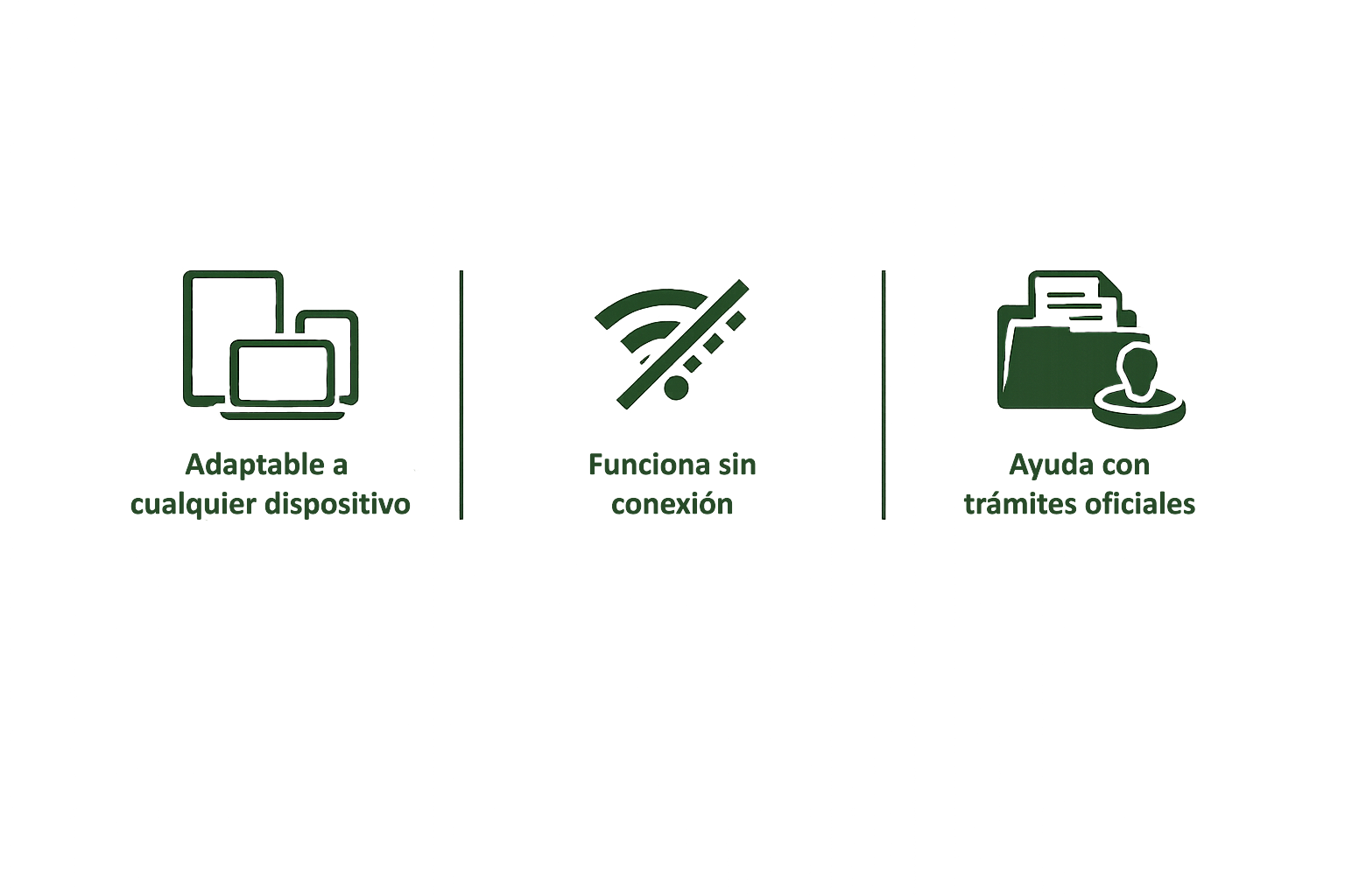 Adaptable a cualquier dispositivo. Funciona sin conexión. Ayuda con trámites oficiales.